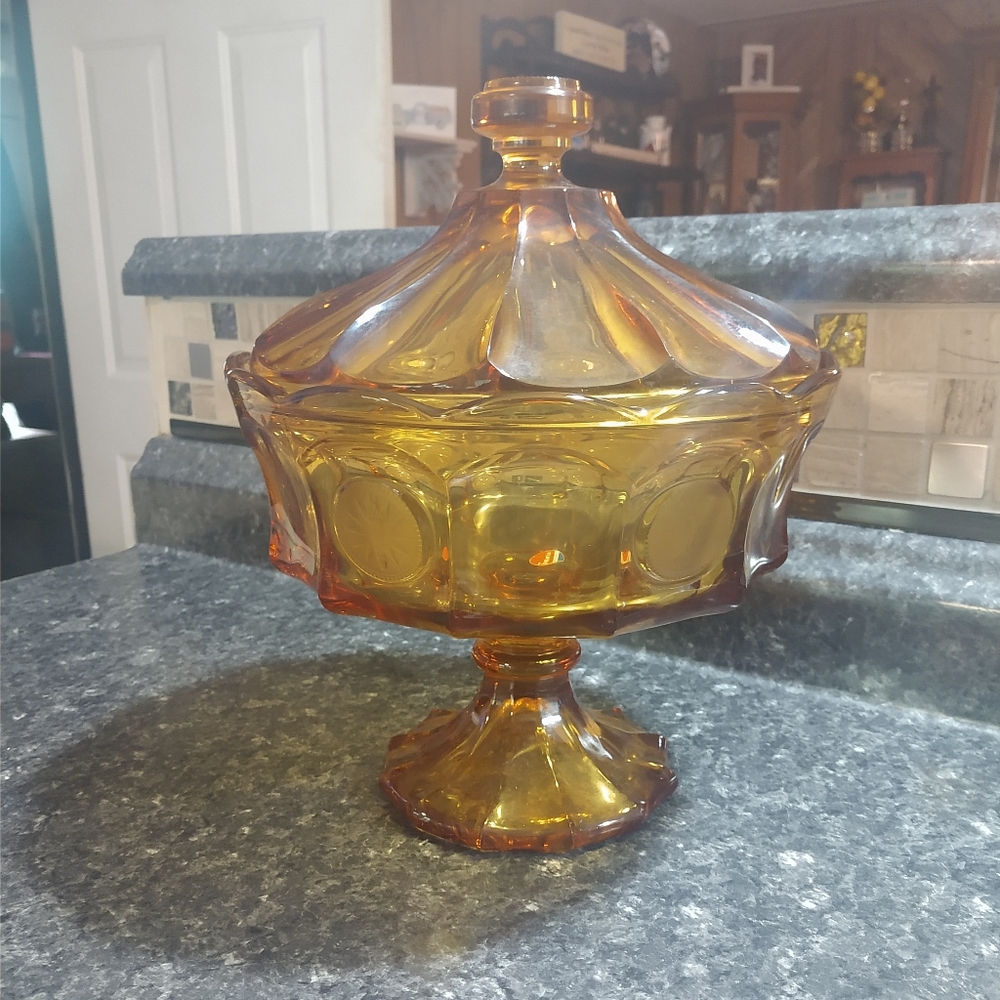 Fostoria Coin Glass Amber Large Footed Compote